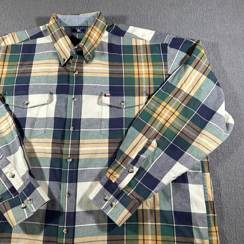 Texas Cotton Shirt‎ Mens 3XL Button Up Long Sleeve Plaid Texas USA